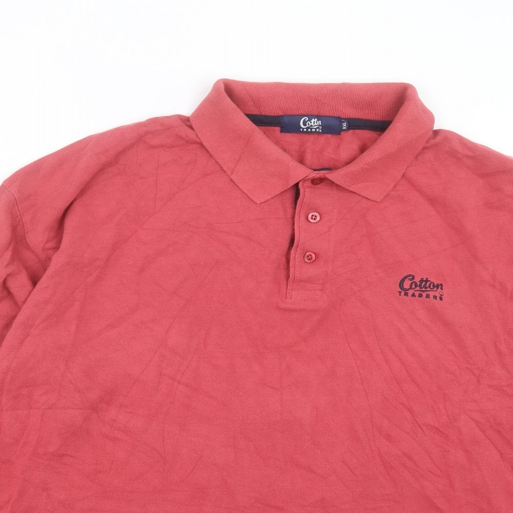 Cotton Traders Mens Pink Cotton Polo Size 2XL Collared Button
