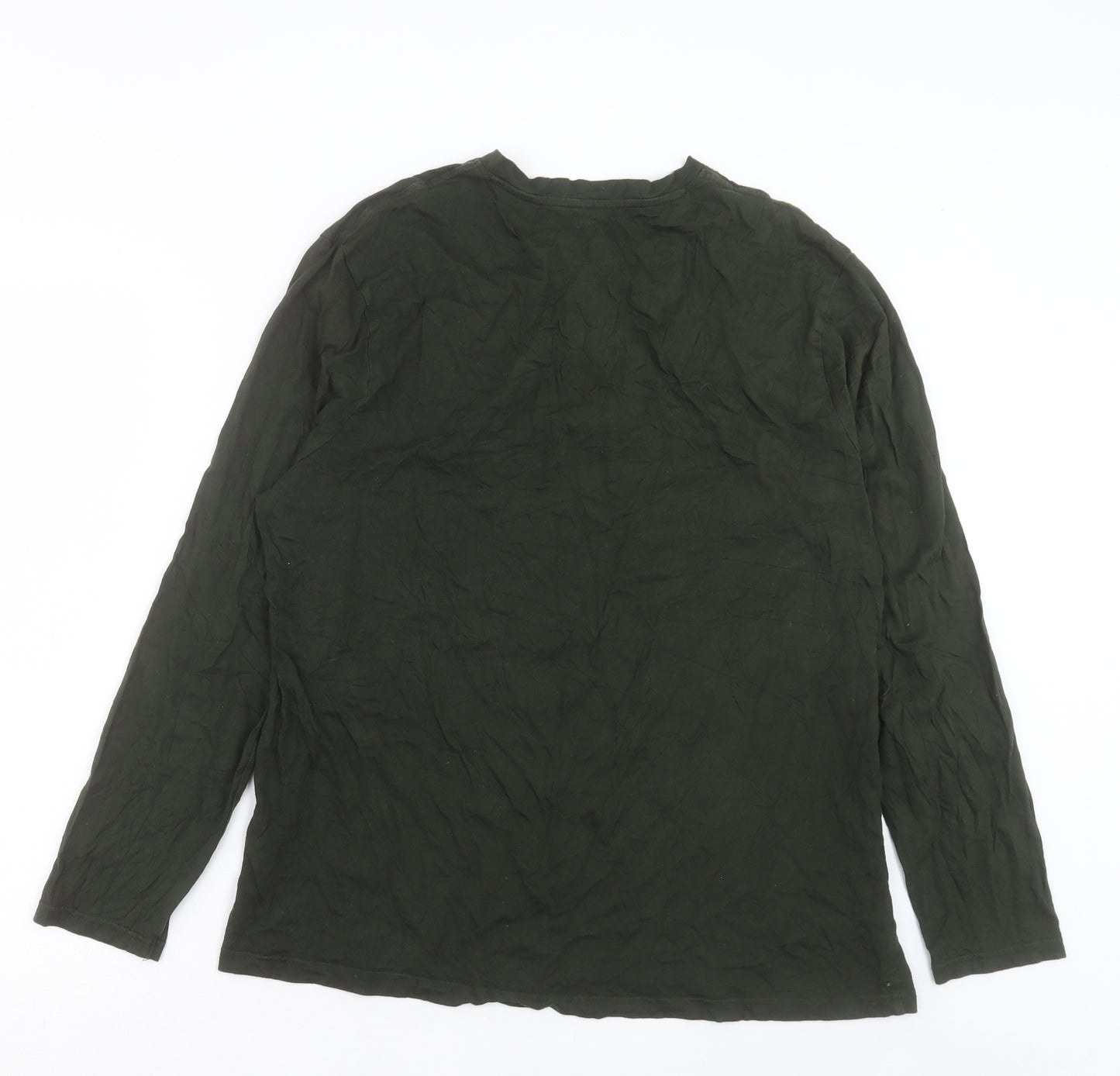 George Mens Green Cotton T-Shirt Size L Henley