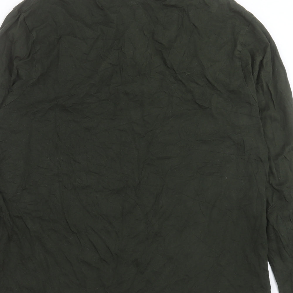 George Mens Green Cotton T-Shirt Size L Henley