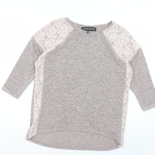 Warehouse Womens Grey Crew Neck Polyester Pullover Jumper Size 10