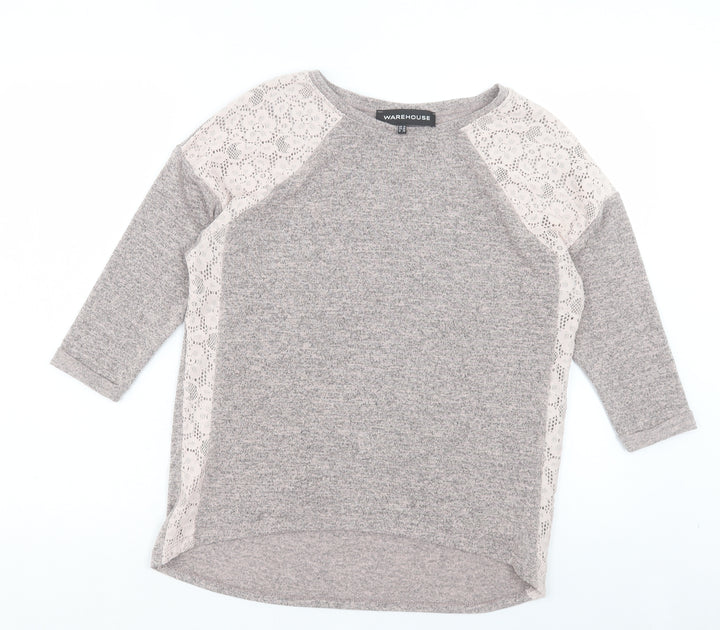 Warehouse Womens Grey Crew Neck Polyester Pullover Jumper Size 10