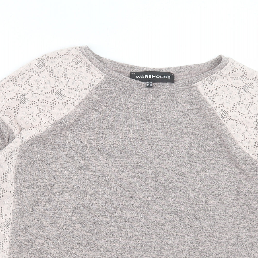 Warehouse Womens Grey Crew Neck Polyester Pullover Jumper Size 10
