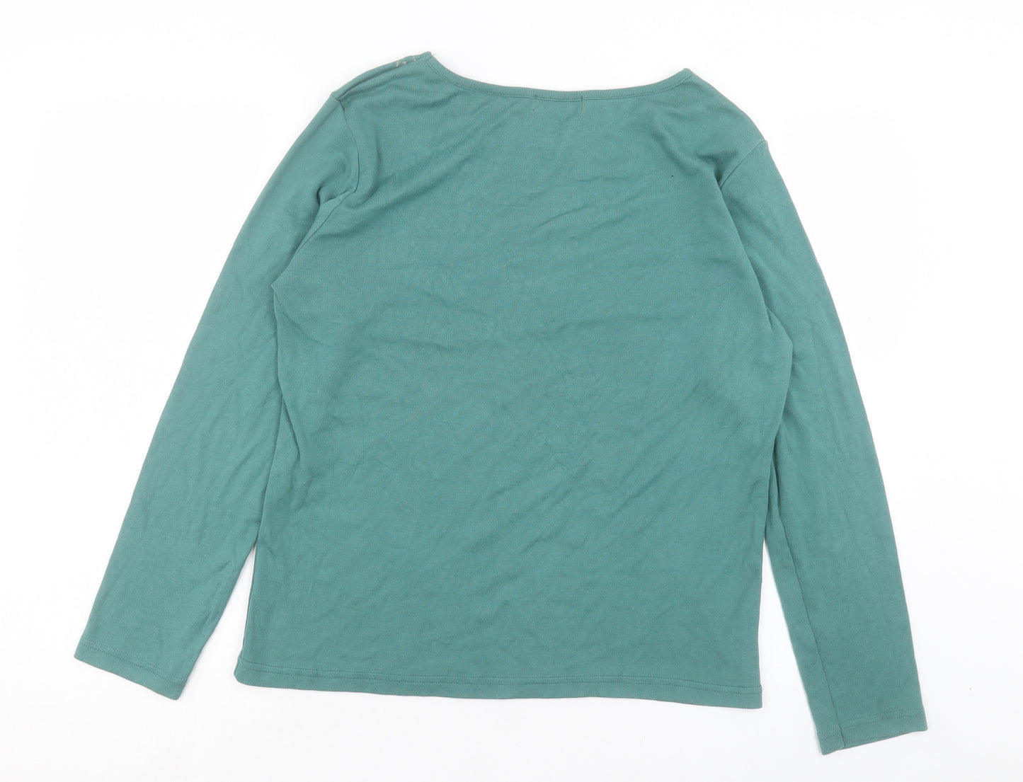 Bonmarch Womens Green Floral Cotton Basic T-Shirt Size L Crew Neck