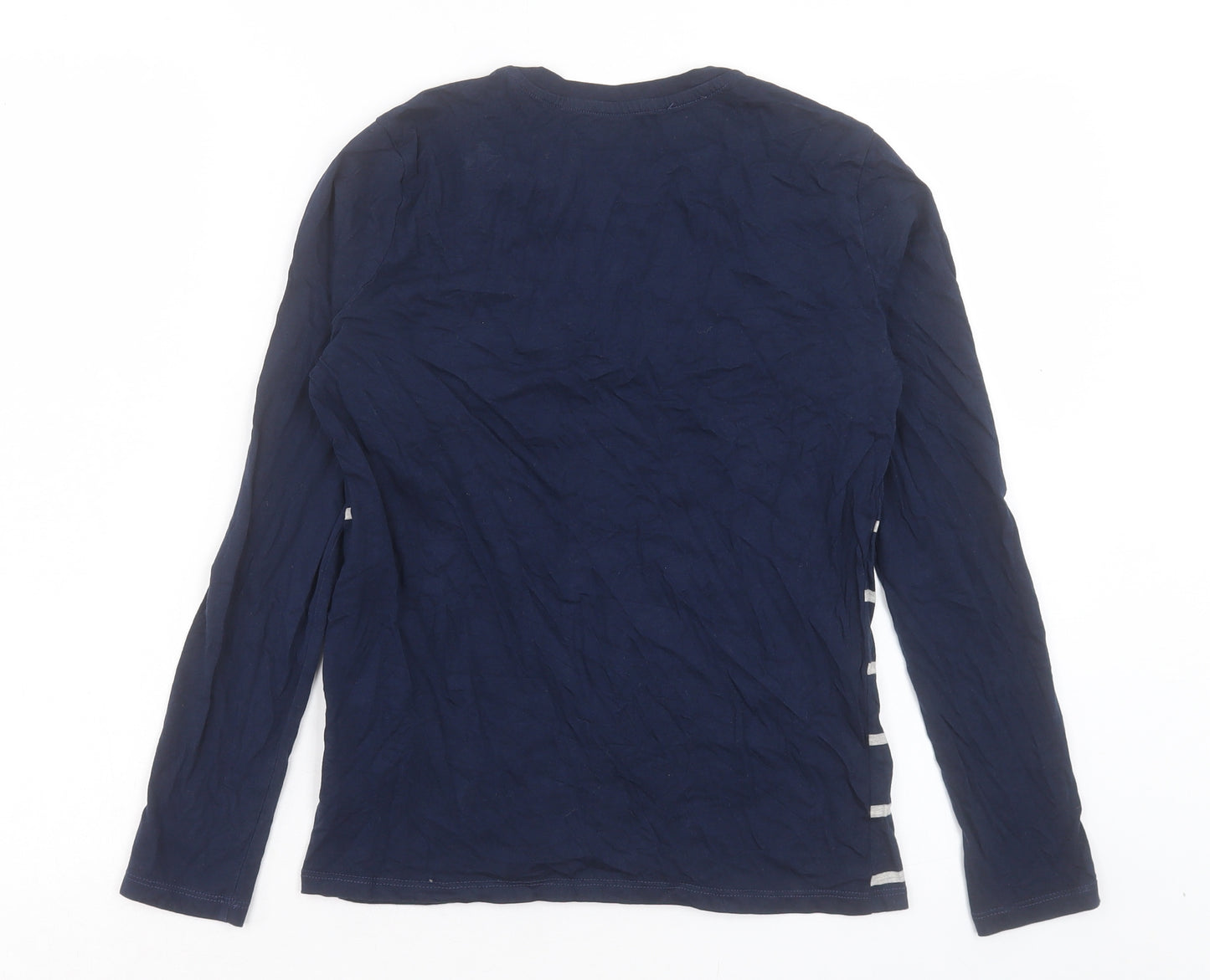 H&M Boys Blue Striped Cotton Basic Casual Size 10-11 Years Crew Neck Pullover - Pocket Detail