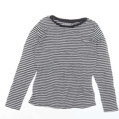 Papaya Womens Grey Striped Cotton Basic T-Shirt Size 12 Crew Neck