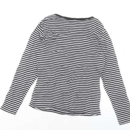 Papaya Womens Grey Striped Cotton Basic T-Shirt Size 12 Crew Neck