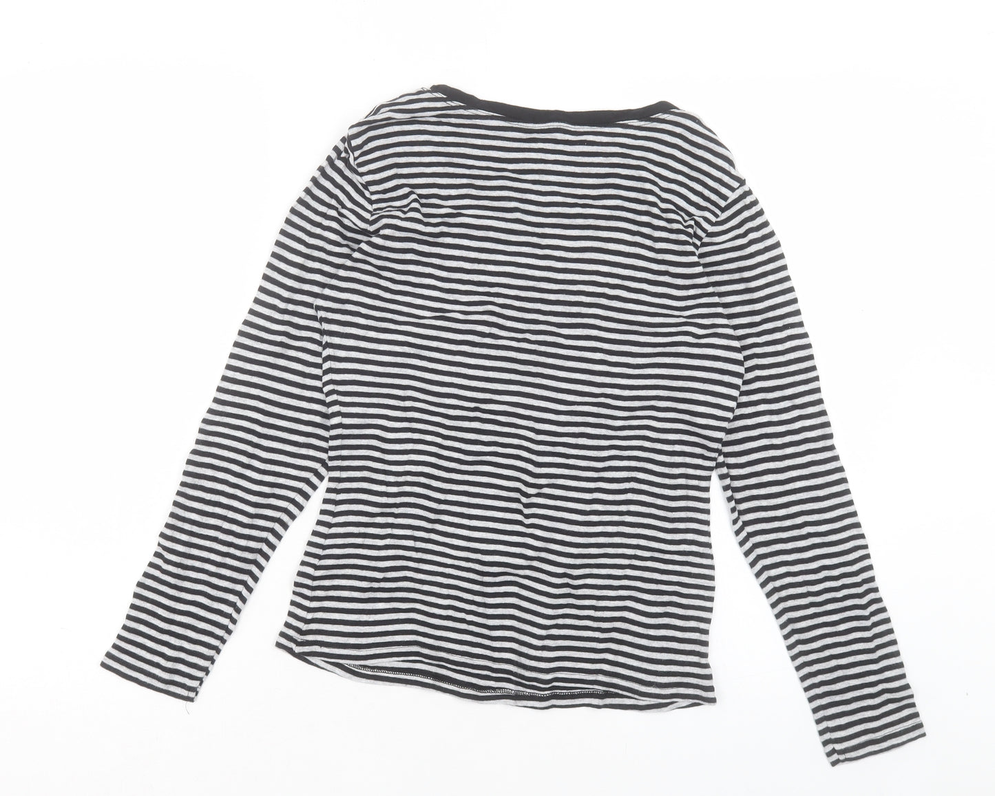 Papaya Womens Grey Striped Cotton Basic T-Shirt Size 12 Crew Neck
