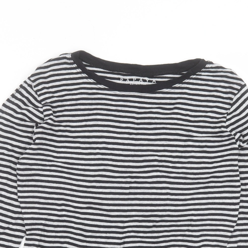 Papaya Womens Grey Striped Cotton Basic T-Shirt Size 12 Crew Neck