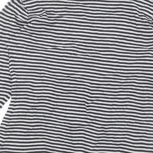 Papaya Womens Grey Striped Cotton Basic T-Shirt Size 12 Crew Neck