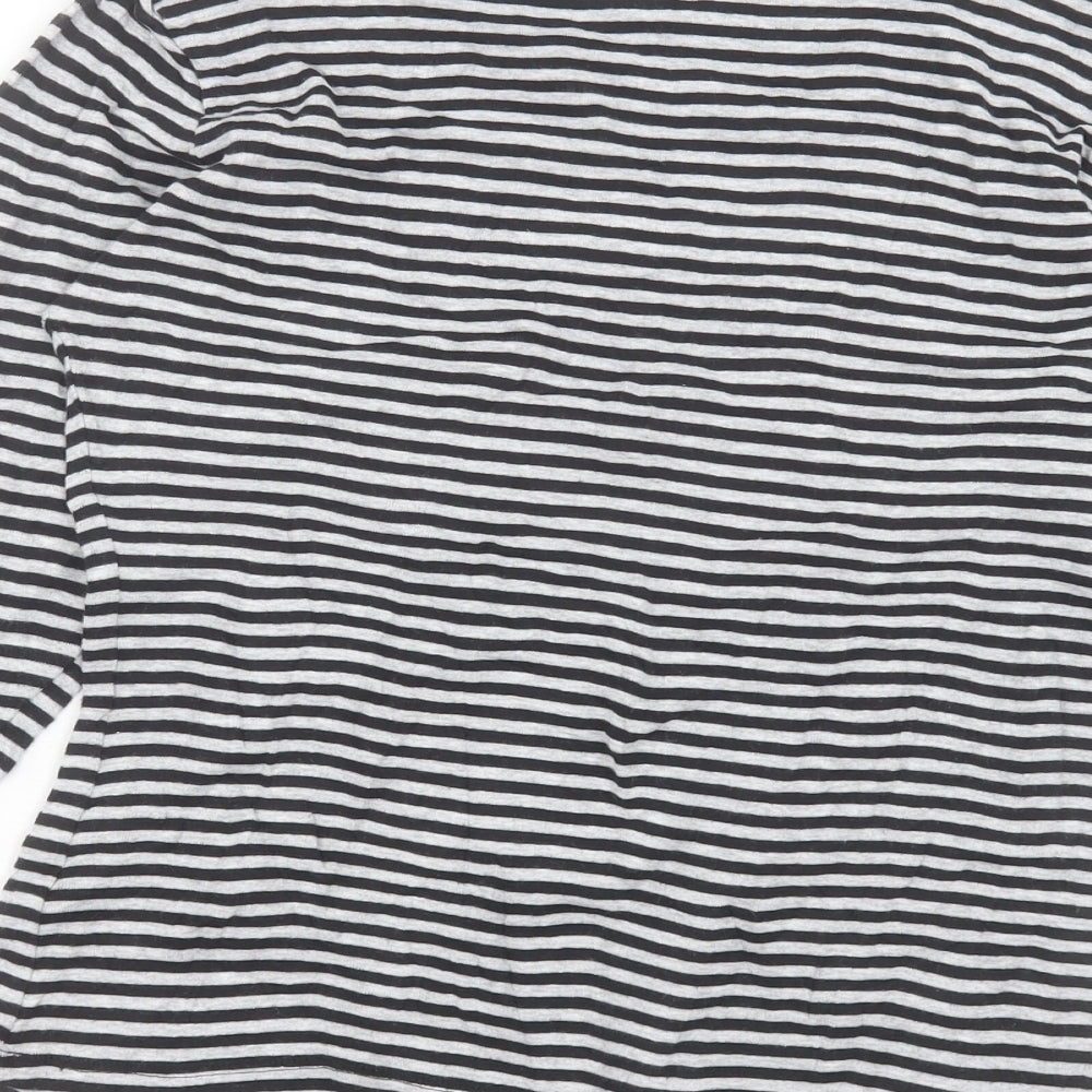 Papaya Womens Grey Striped Cotton Basic T-Shirt Size 12 Crew Neck