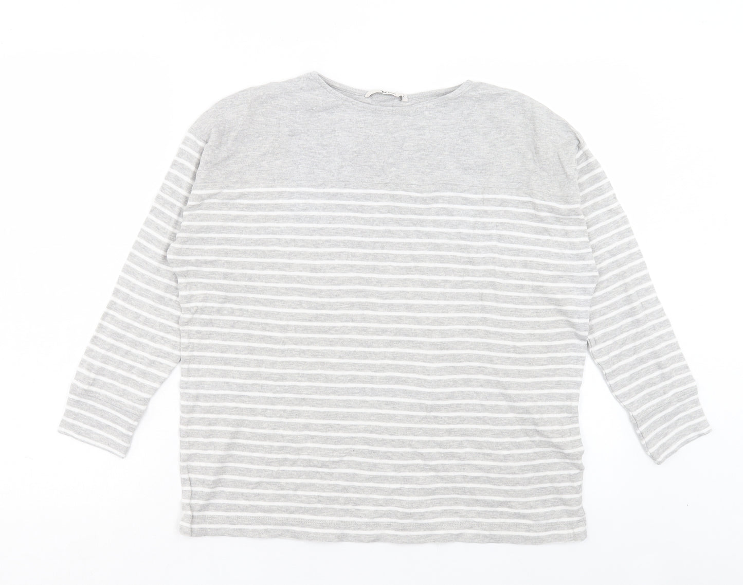 TU Womens Grey Striped Cotton Basic T-Shirt Size 12 Boat Neck