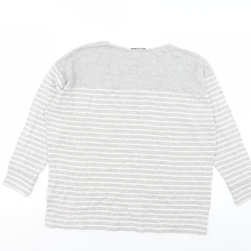 TU Womens Grey Striped Cotton Basic T-Shirt Size 12 Boat Neck