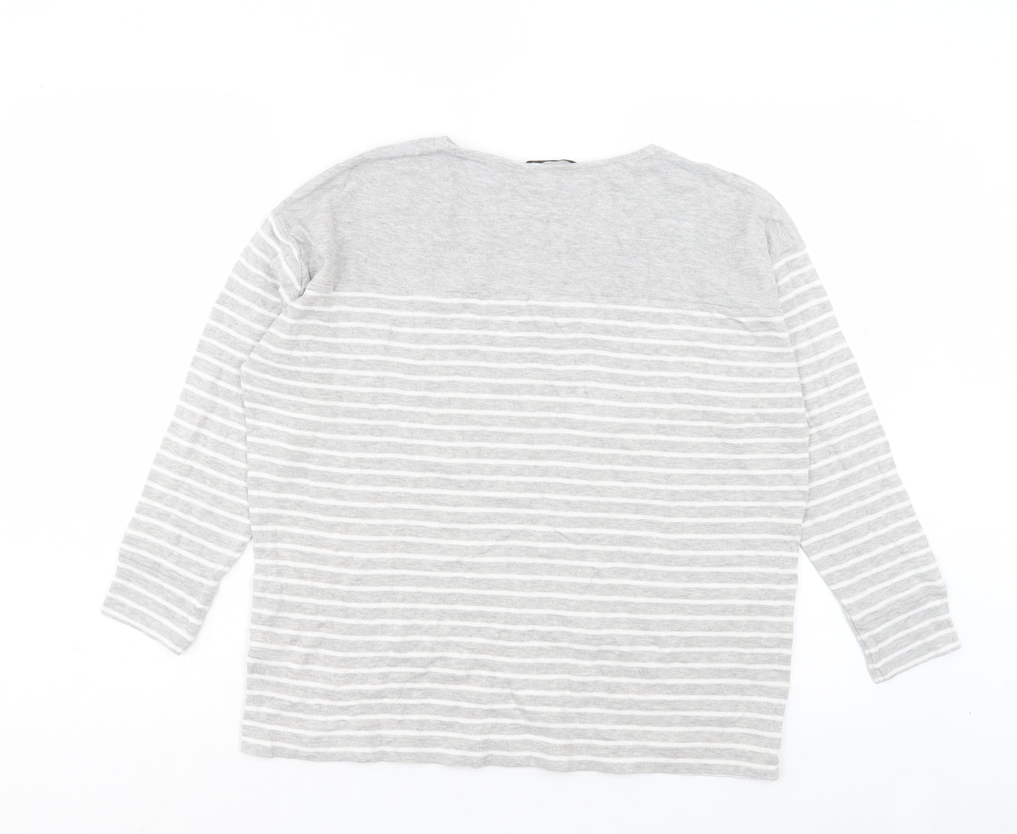 TU Womens Grey Striped Cotton Basic T-Shirt Size 12 Boat Neck