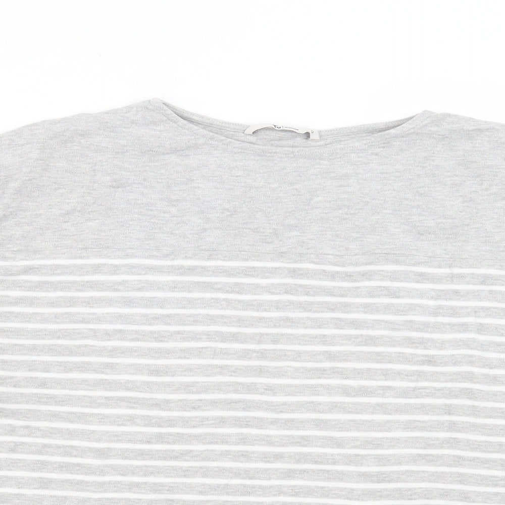 TU Womens Grey Striped Cotton Basic T-Shirt Size 12 Boat Neck