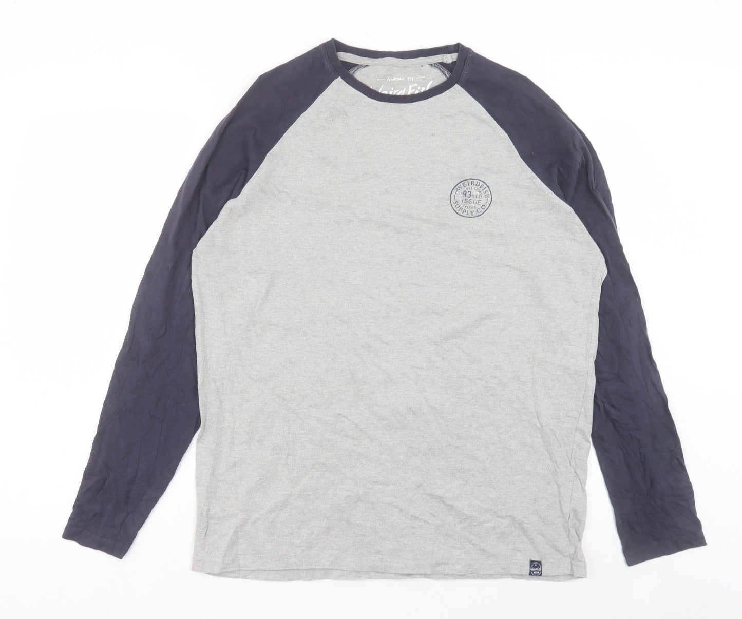 Weird Fish Mens Grey Colourblock Cotton T-Shirt Size L Crew Neck