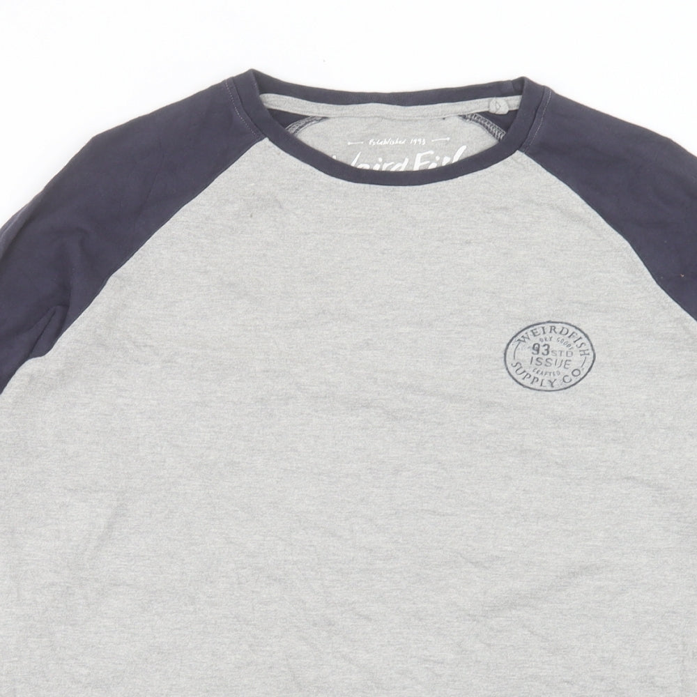 Weird Fish Mens Grey Colourblock Cotton T-Shirt Size L Crew Neck