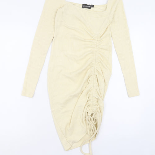 PRETTYLITTLETHING Womens Ivory Polyester Bodycon Size 6 Square Neck Pullover
