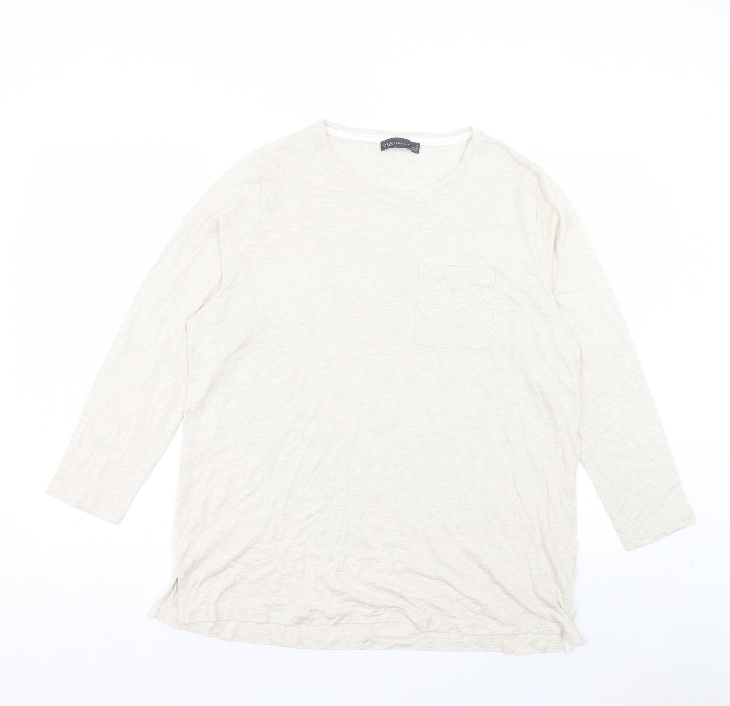 Marks and Spencer Womens Ivory Cotton Basic T-Shirt Size 18 Crew Neck - Pocket Detail
