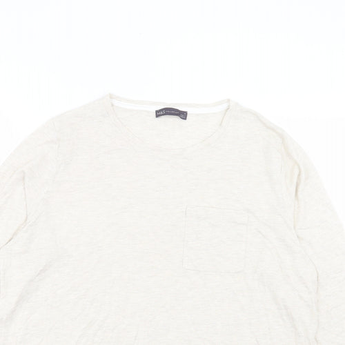 Marks and Spencer Womens Ivory Cotton Basic T-Shirt Size 18 Crew Neck - Pocket Detail