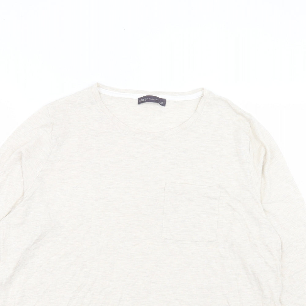 Marks and Spencer Womens Ivory Cotton Basic T-Shirt Size 18 Crew Neck - Pocket Detail