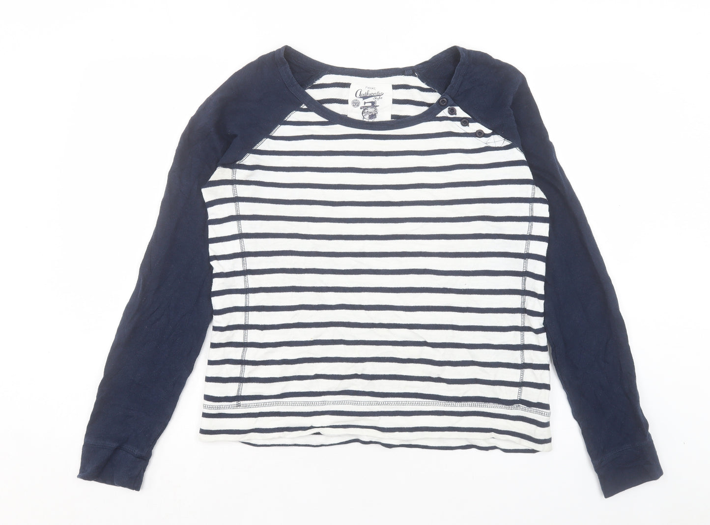 NEXT Womens Blue Striped Cotton Basic T-Shirt Size 12 Boat Neck