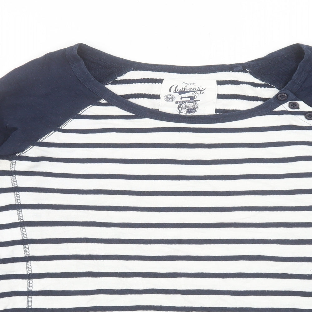 NEXT Womens Blue Striped Cotton Basic T-Shirt Size 12 Boat Neck