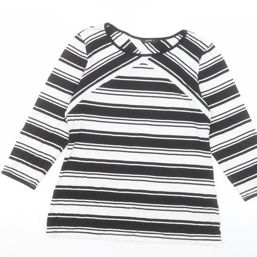 Roman Womens White Striped Viscose Basic T-Shirt Size 10 Crew Neck