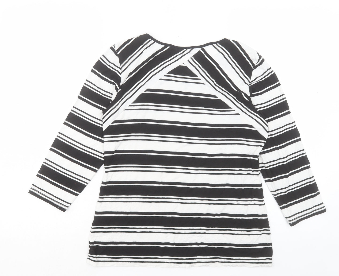 Roman Womens White Striped Viscose Basic T-Shirt Size 10 Crew Neck