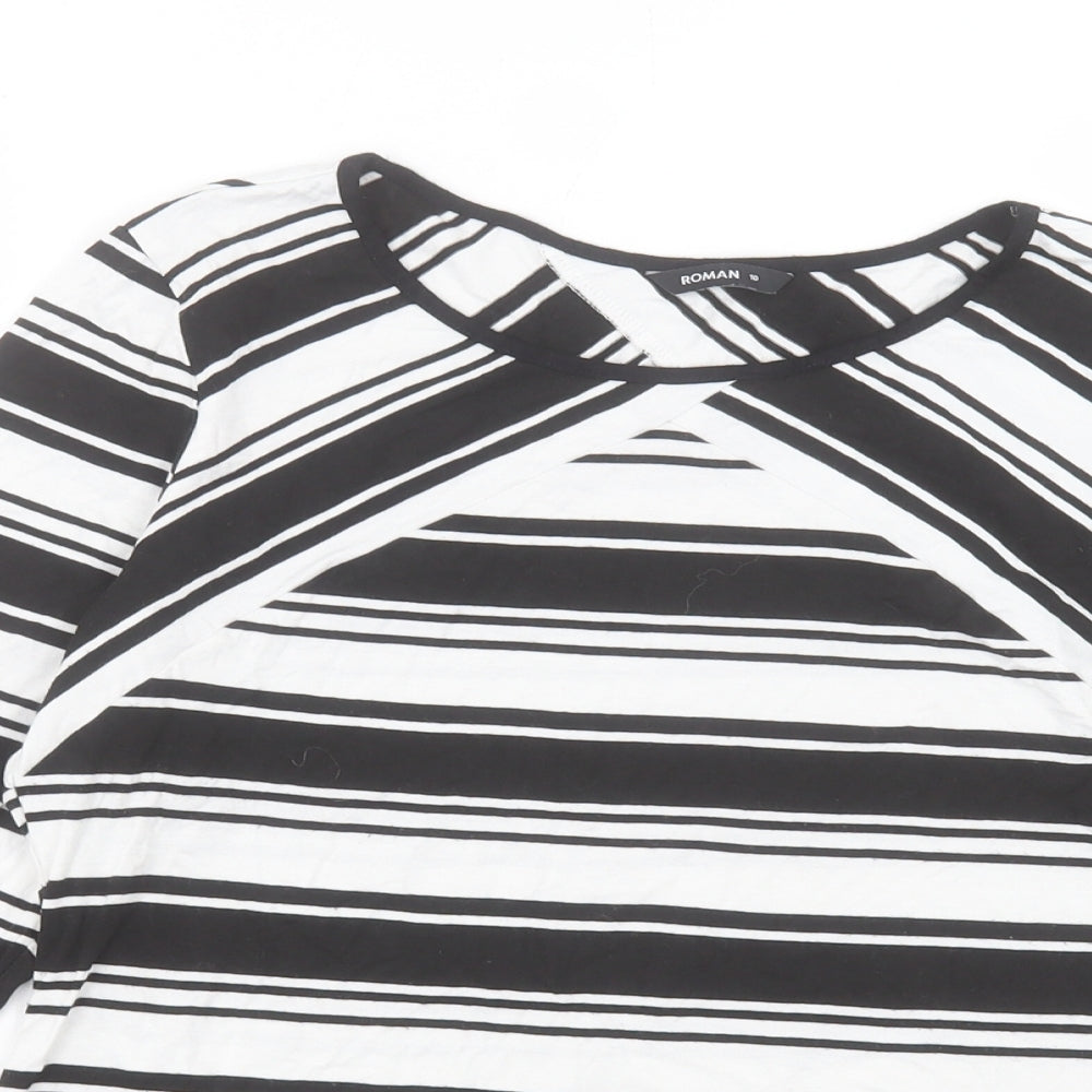 Roman Womens White Striped Viscose Basic T-Shirt Size 10 Crew Neck