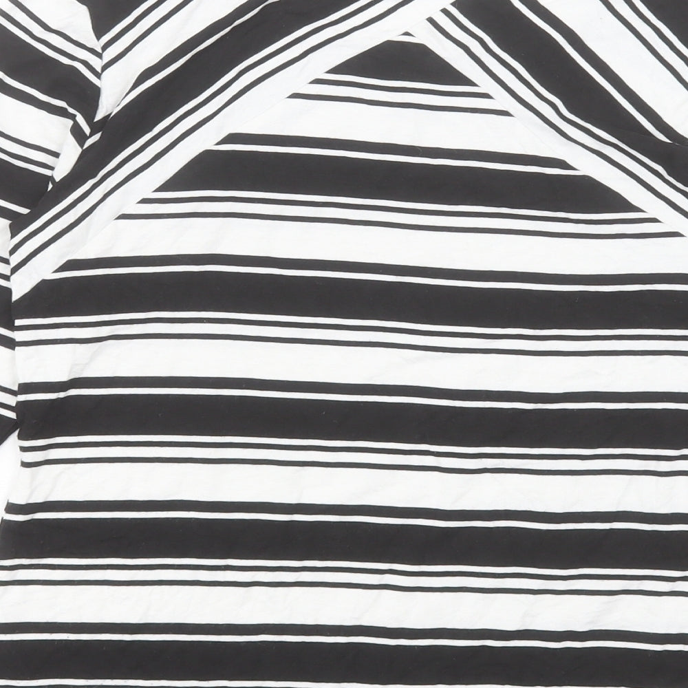 Roman Womens White Striped Viscose Basic T-Shirt Size 10 Crew Neck