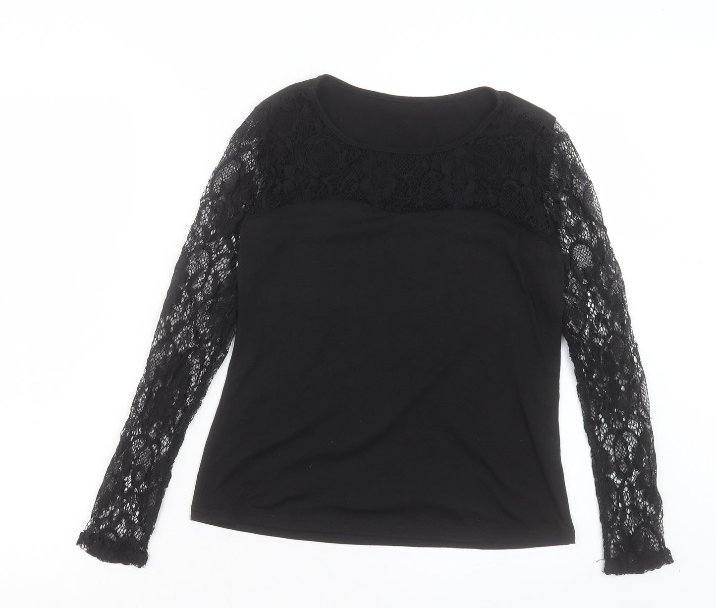 Preworn Womens Black Polyester Basic T-Shirt Size S Crew Neck