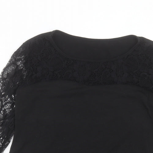 Preworn Womens Black Polyester Basic T-Shirt Size S Crew Neck