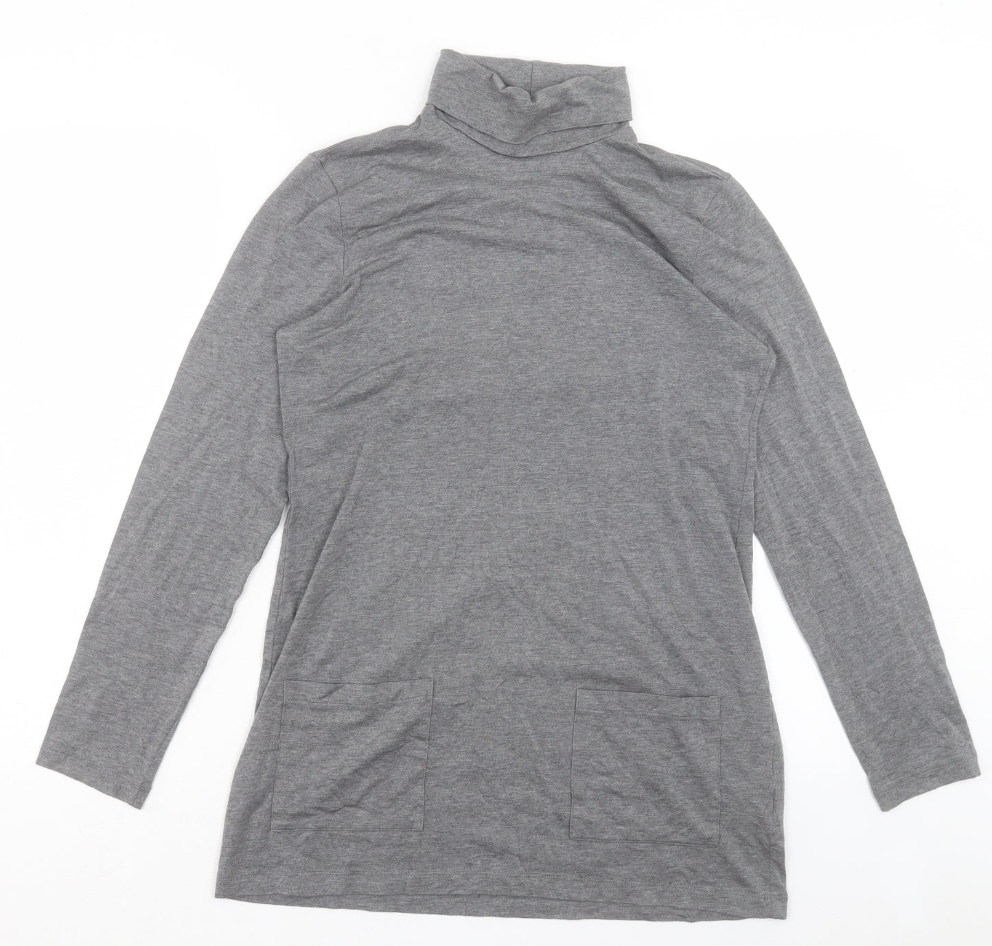 Marks and Spencer Womens Grey Acrylic Tunic T-Shirt Size 12 Roll Neck