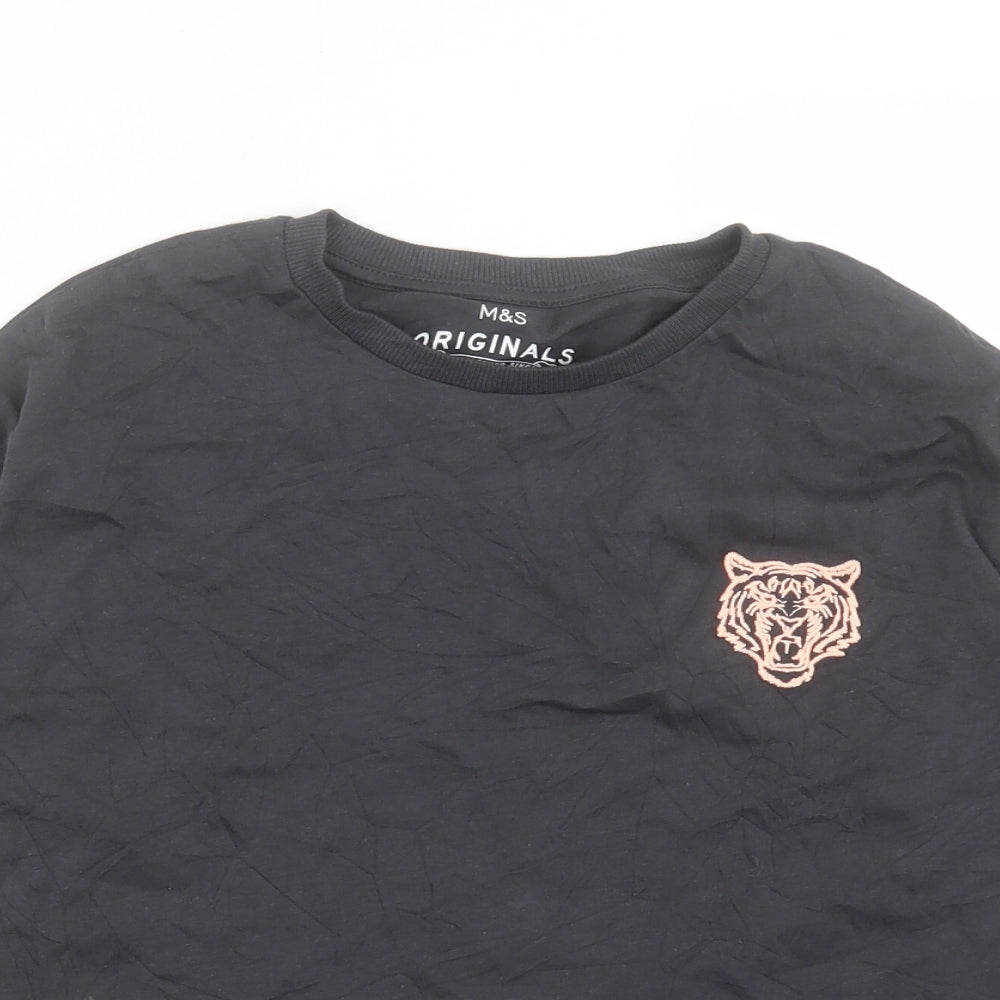 Marks and Spencer Girls Grey Cotton Basic Casual Size 9-10 Years Crew Neck Pullover