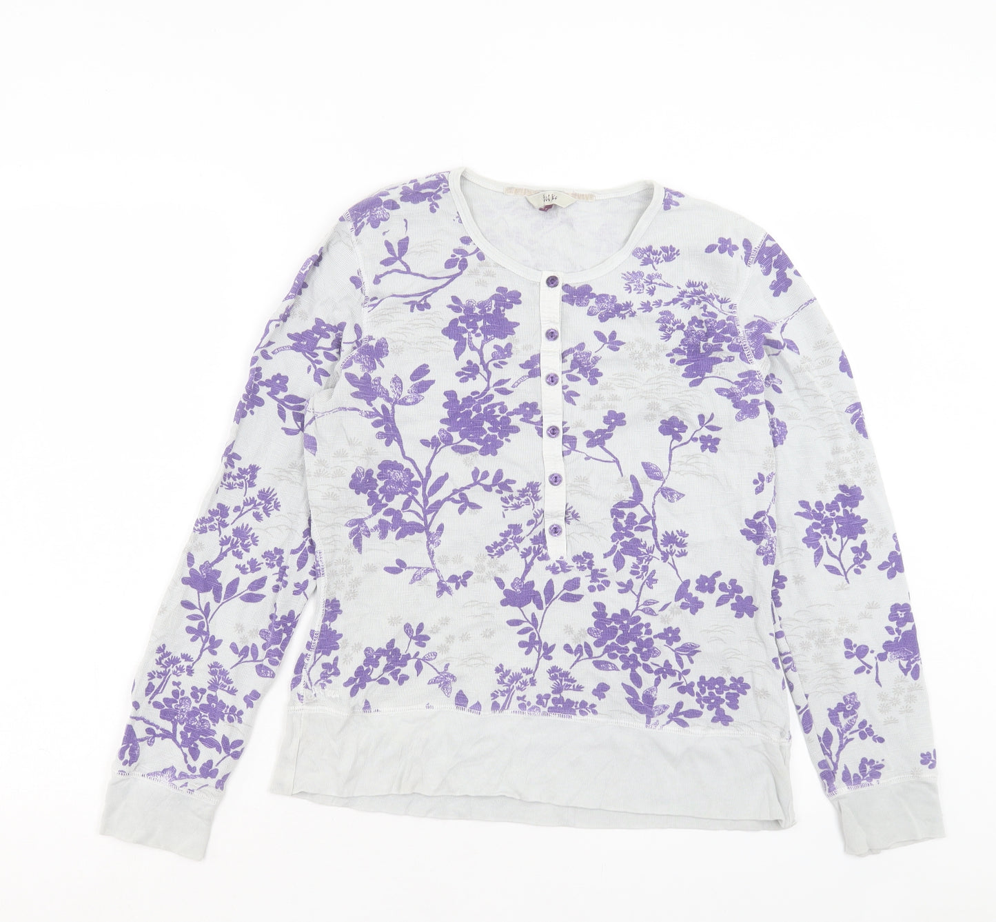 Fat Face Womens Grey Floral Cotton Basic T-Shirt Size 14 Crew Neck