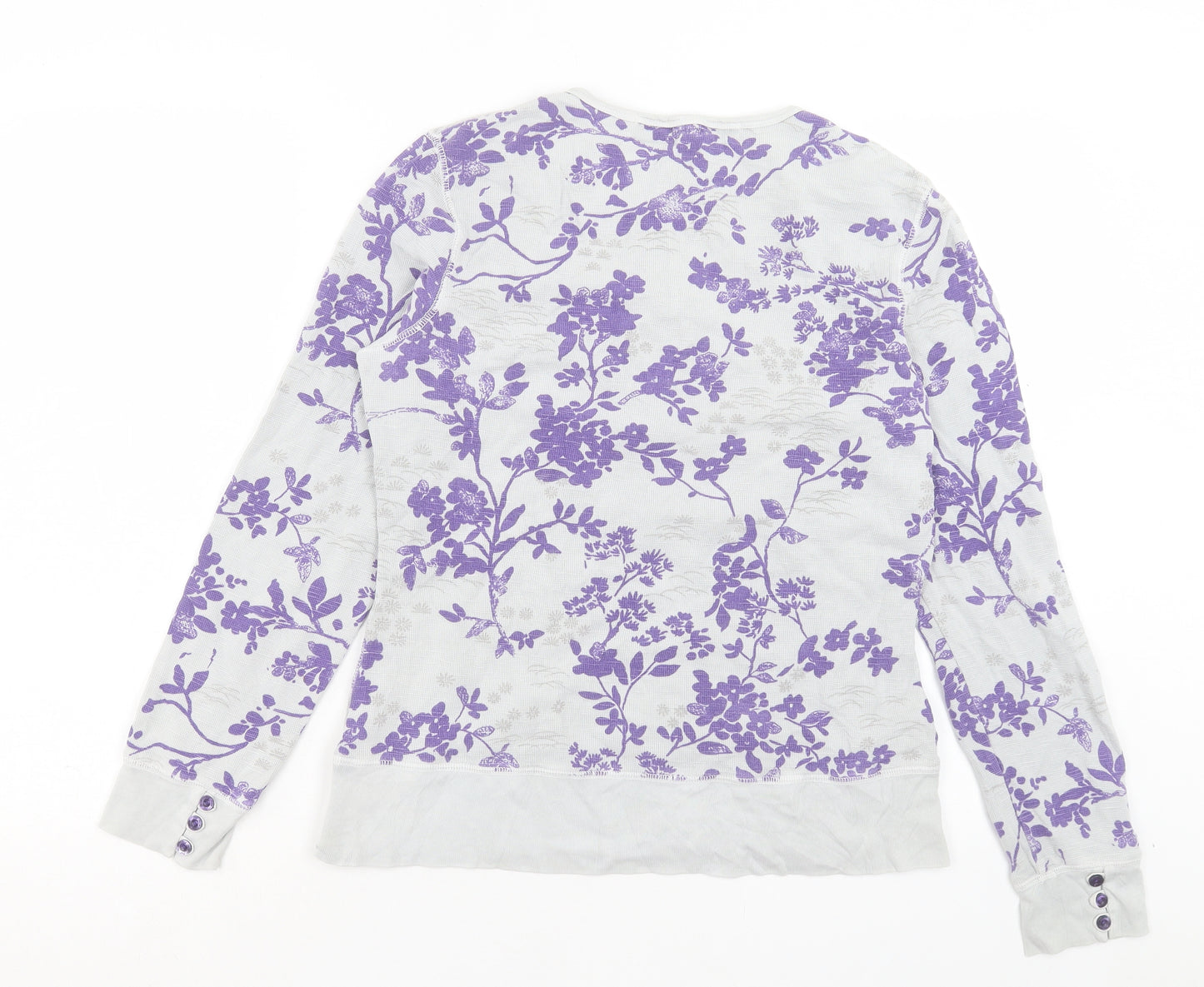 Fat Face Womens Grey Floral Cotton Basic T-Shirt Size 14 Crew Neck