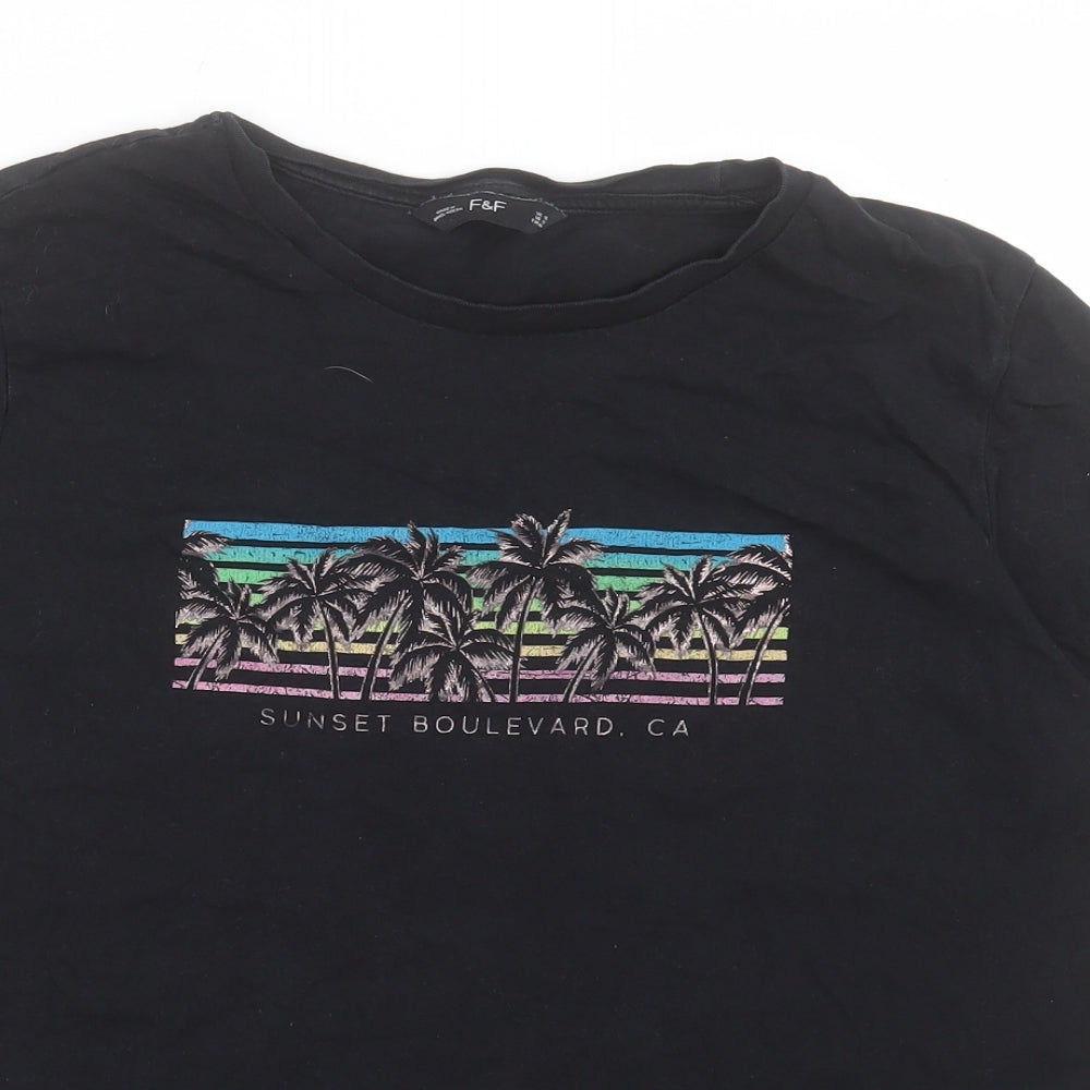 F&F Womens Black Cotton Basic T-Shirt Size 16 Crew Neck - Sunset Boulevard