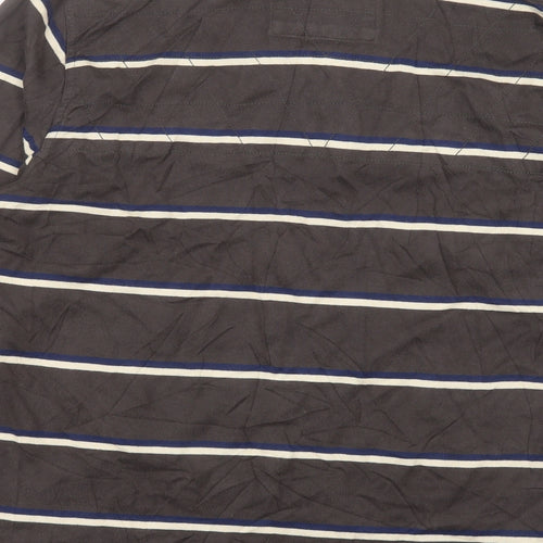 Blue Harbour Mens Grey Striped Cotton Polo Size M Collared Button