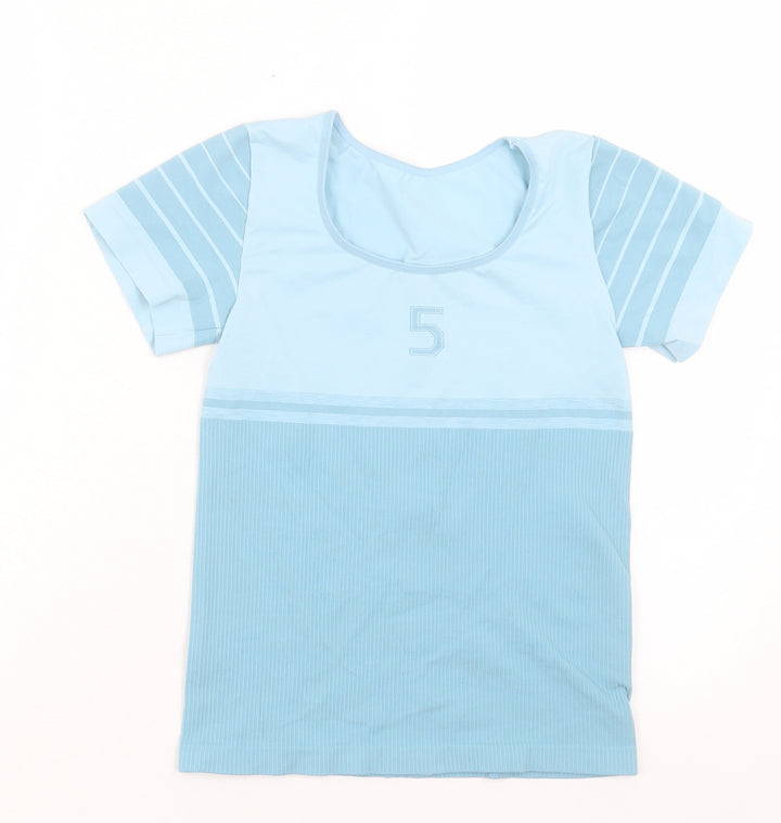 Levante Womens Blue Polyester Basic T-Shirt Size L Crew Neck Pullover - Compression