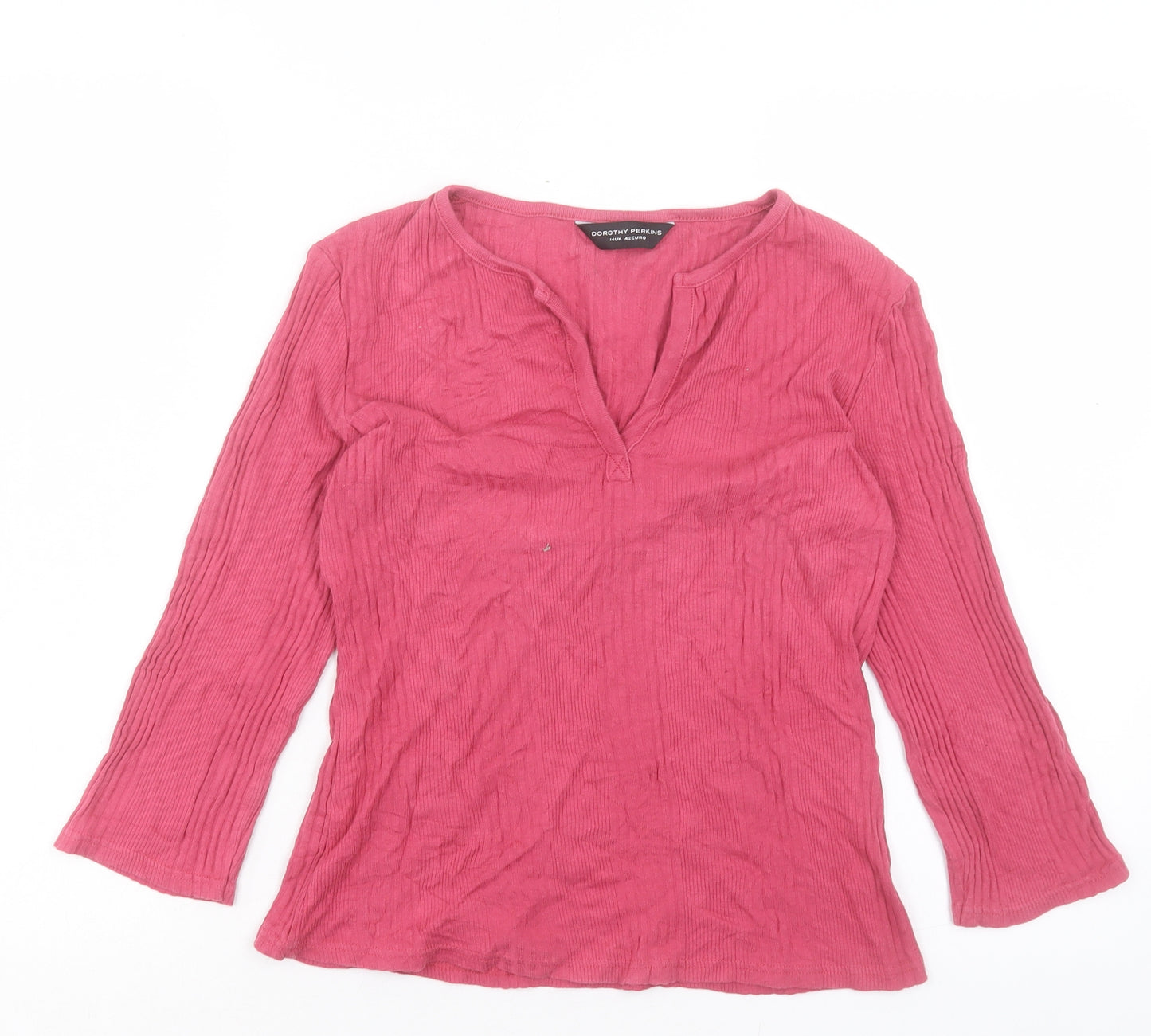 Dorothy Perkins Womens Pink Cotton Basic T-Shirt Size 14 V-Neck