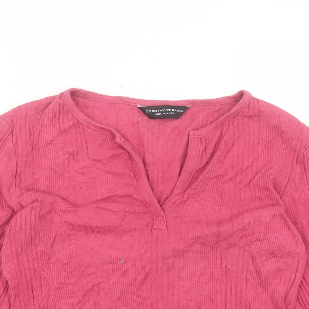 Dorothy Perkins Womens Pink Cotton Basic T-Shirt Size 14 V-Neck
