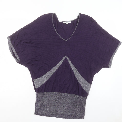 Klass Womens Purple Viscose Basic T-Shirt Size XL V-Neck