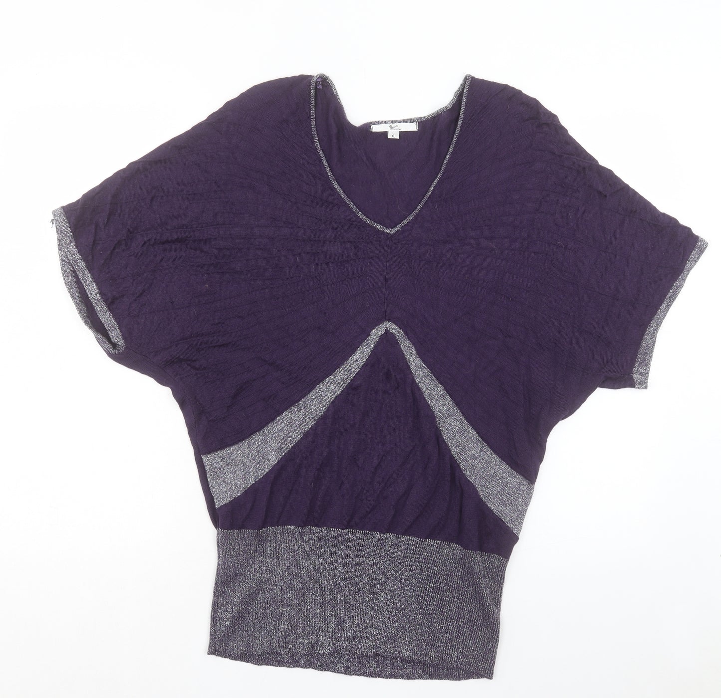 Klass Womens Purple Viscose Basic T-Shirt Size XL V-Neck