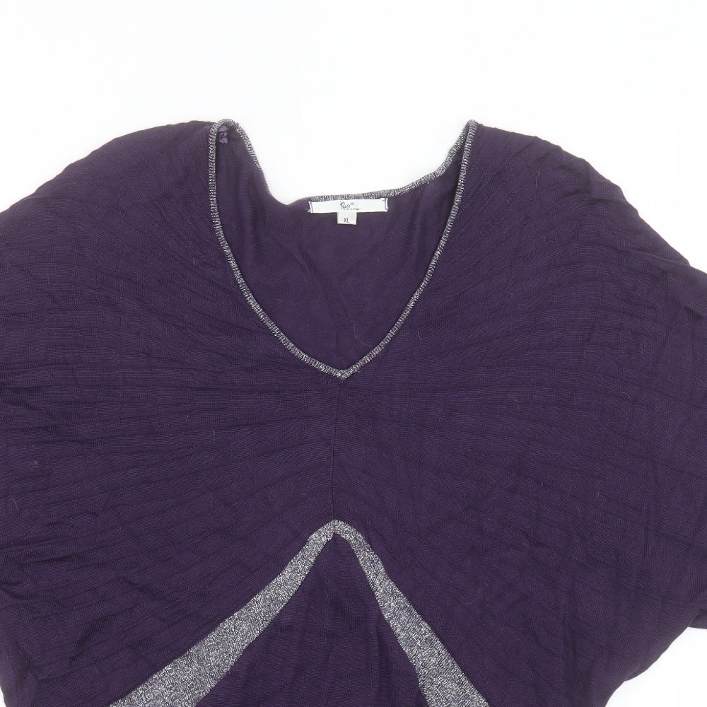 Klass Womens Purple Viscose Basic T-Shirt Size XL V-Neck