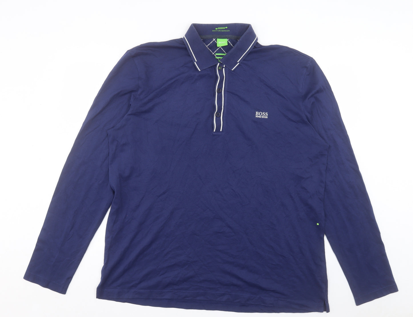 HUGO BOSS Mens Blue Polyester Polo Size 3XL Collared Button