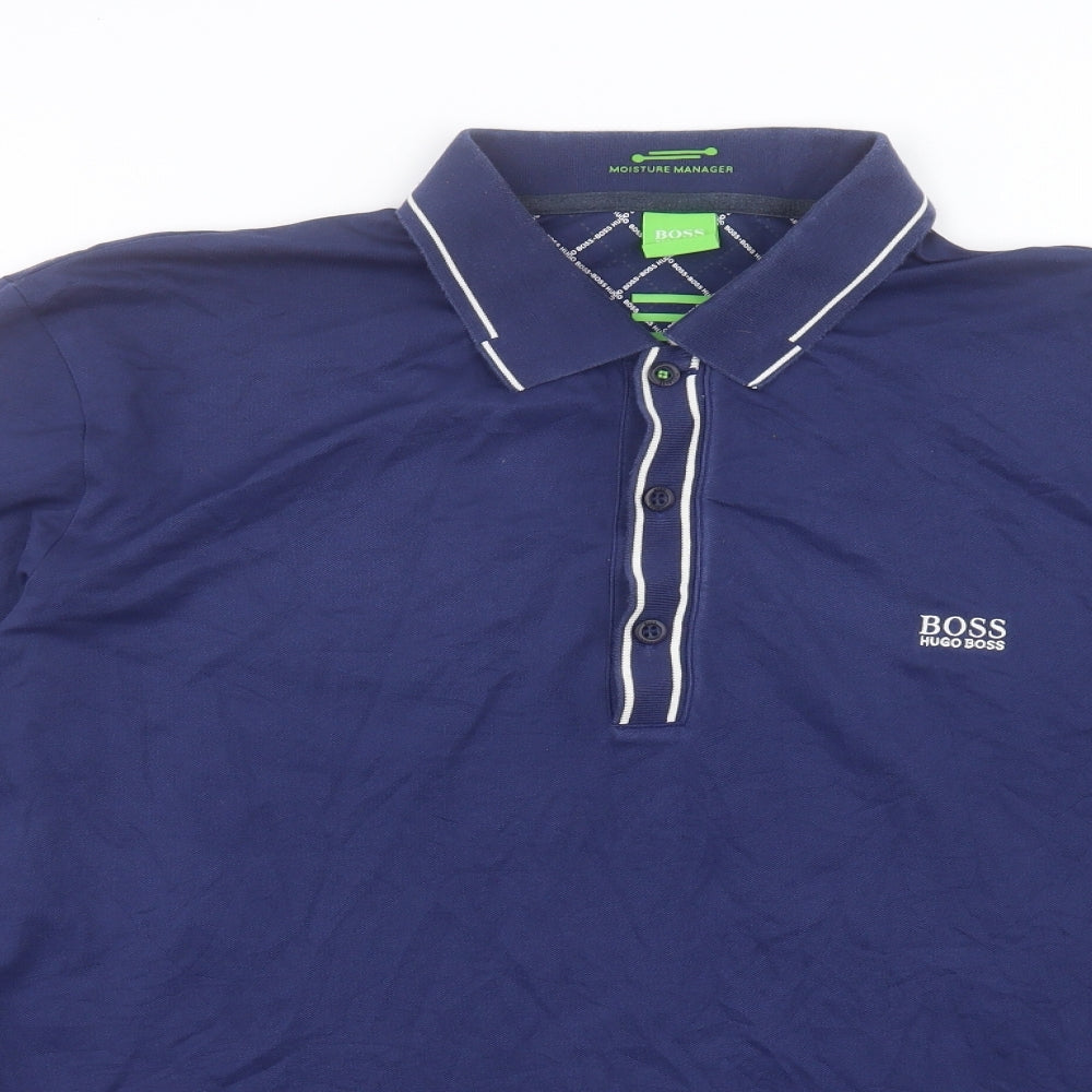 HUGO BOSS Mens Blue Polyester Polo Size 3XL Collared Button