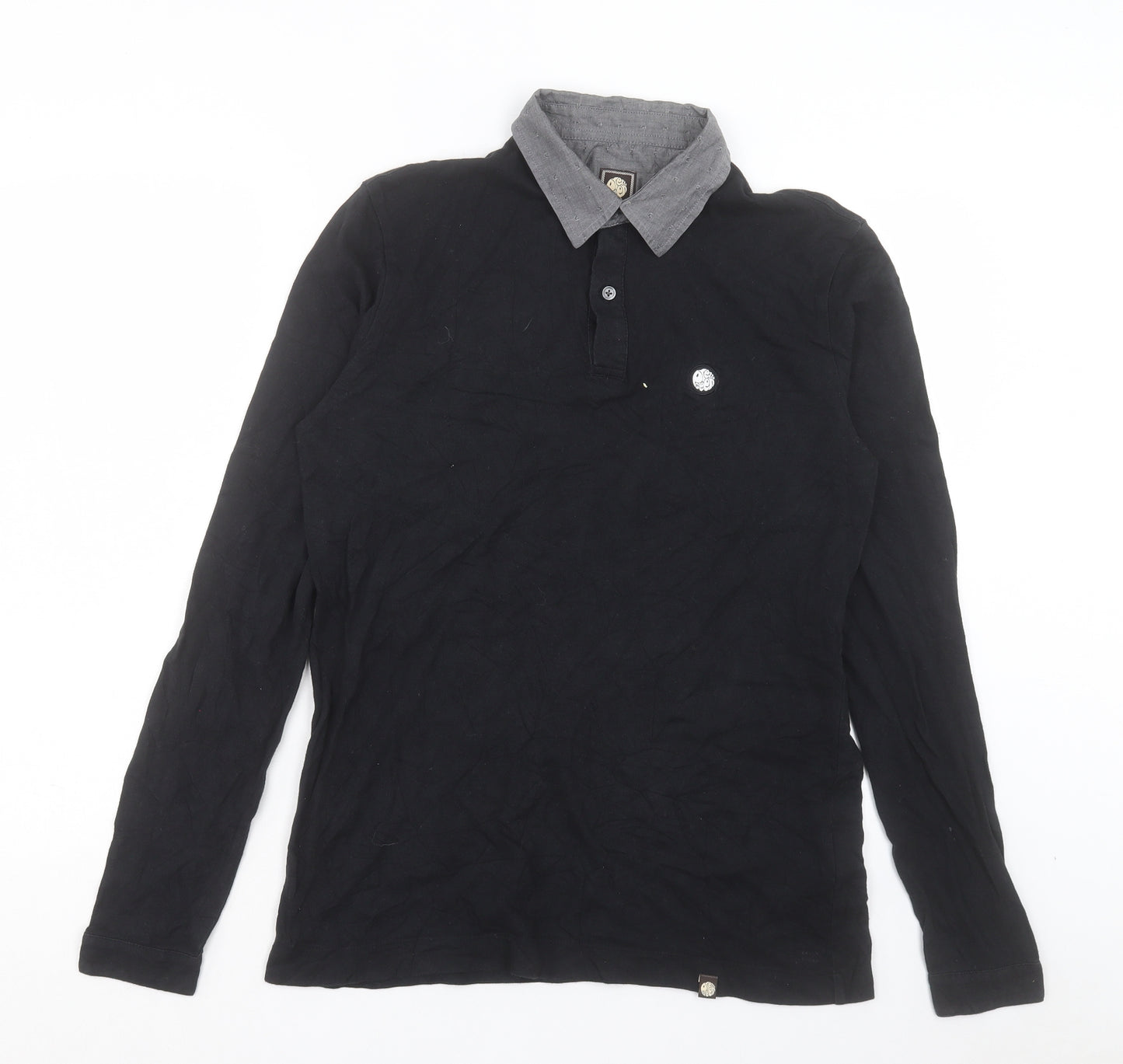 Pretty Green Mens Black Cotton Polo Size S Collared Button