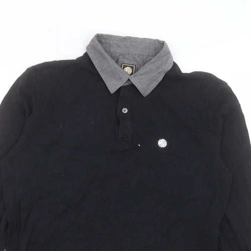 Pretty Green Mens Black Cotton Polo Size S Collared Button