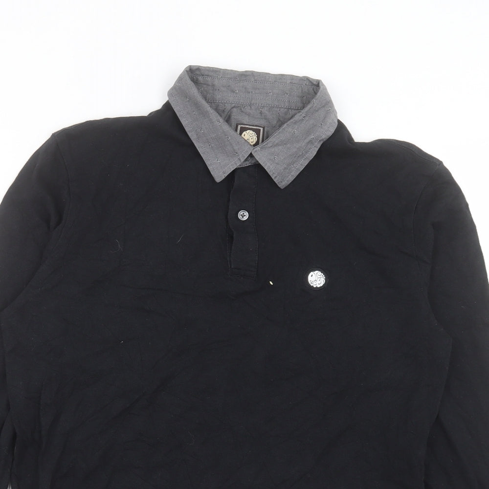 Pretty Green Mens Black Cotton Polo Size S Collared Button