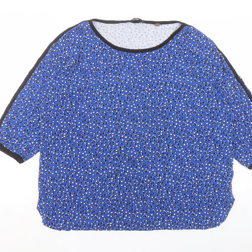 T Tahari Womens Blue Geometric Viscose Basic T-Shirt Size XL Crew Neck